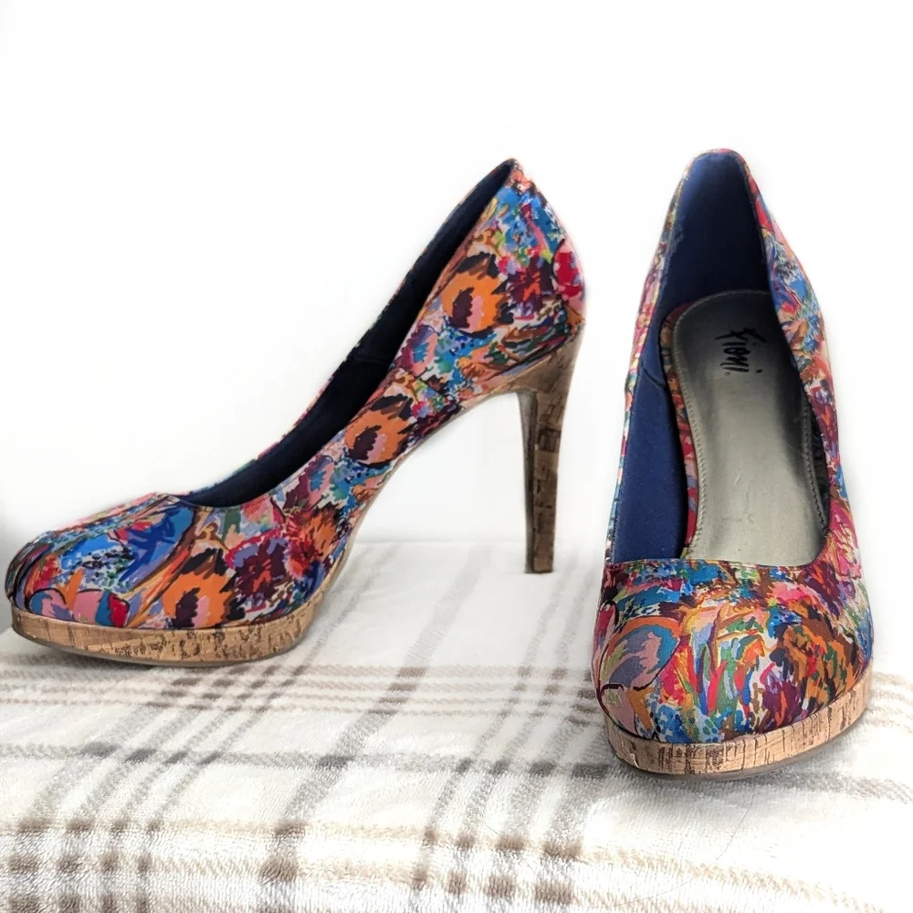 FIONI Laguna Tropical Multicolor Floral High Heel Platforms Stilettos